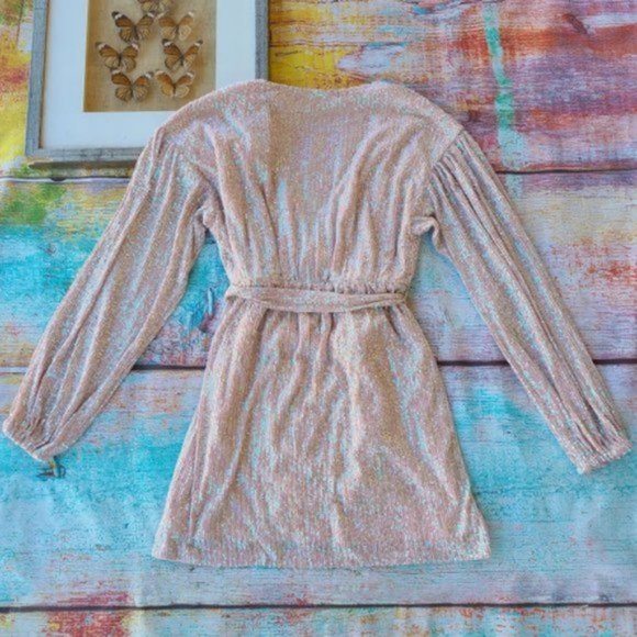 Princess Polly Pink Iridescent Dancing Queen Sequin Surplice Mini Dress 8US - Picture 11 of 14